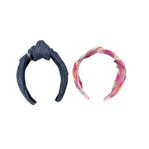 2-Pack Women's Headbands Navy Crochet & Pink Multicolor Zigzag Woven Design